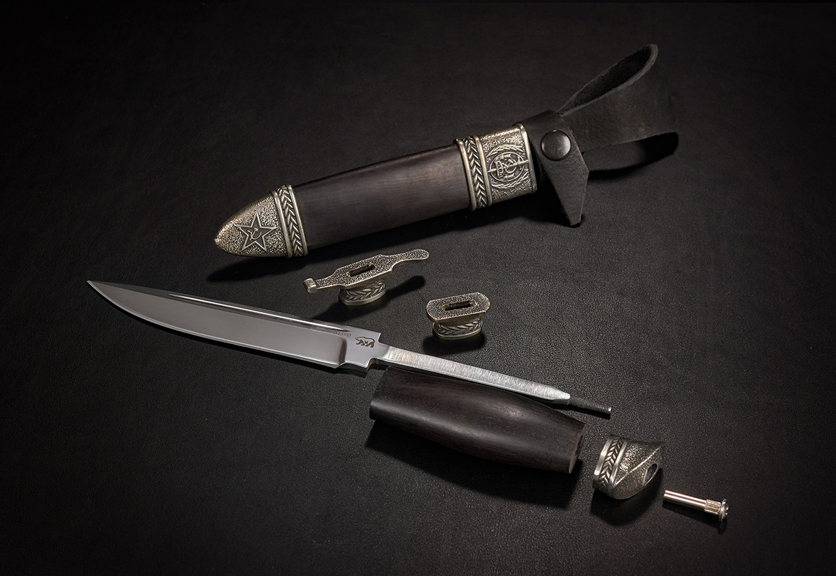 Нож НКВД дам. сталь литье граб дер. ножны